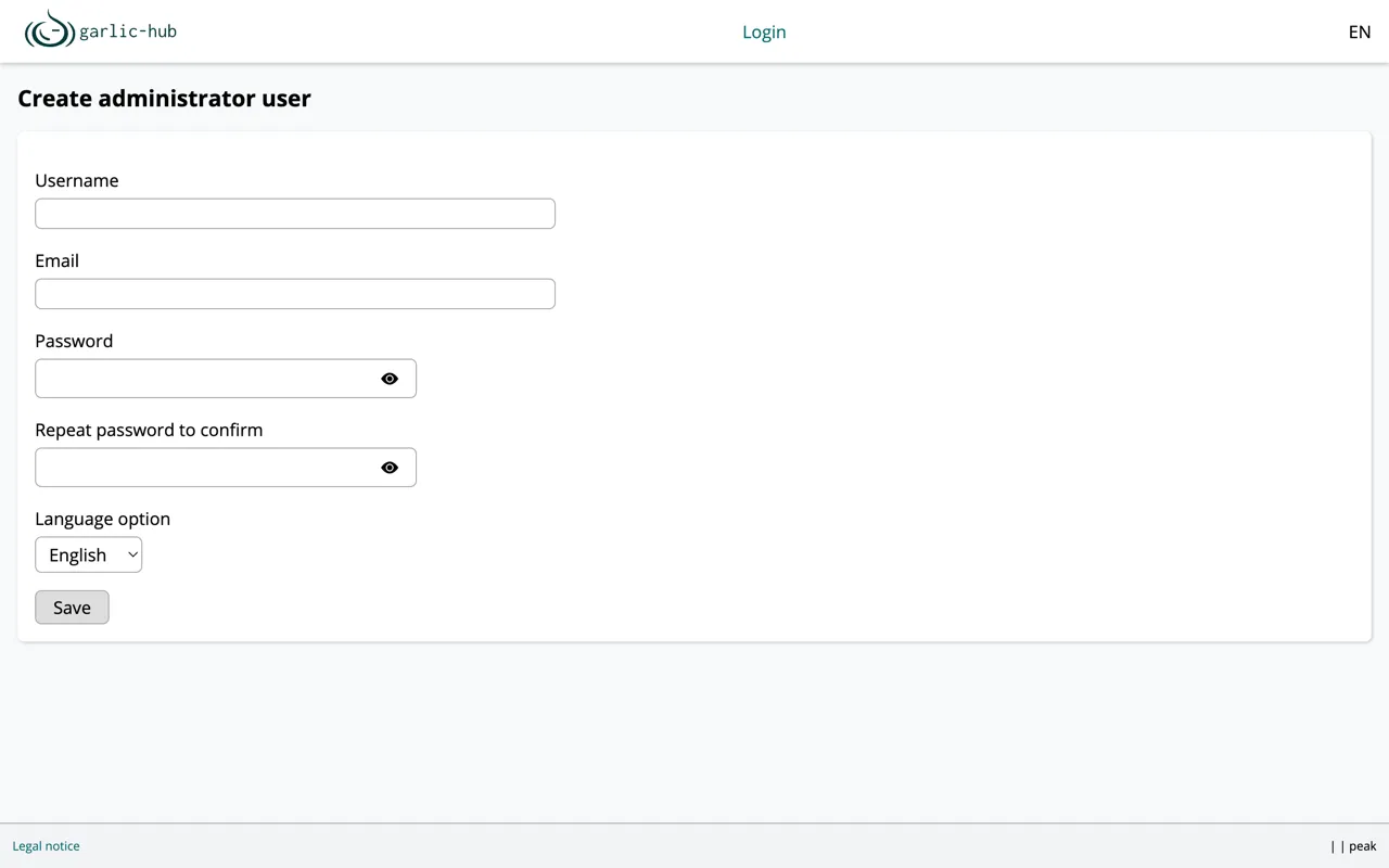 Create administrator user form