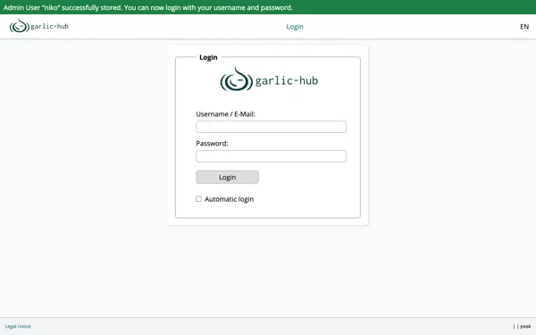 Login screen after admin creation