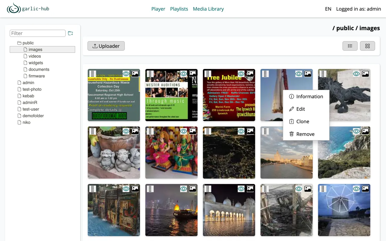 The context menu for the media view