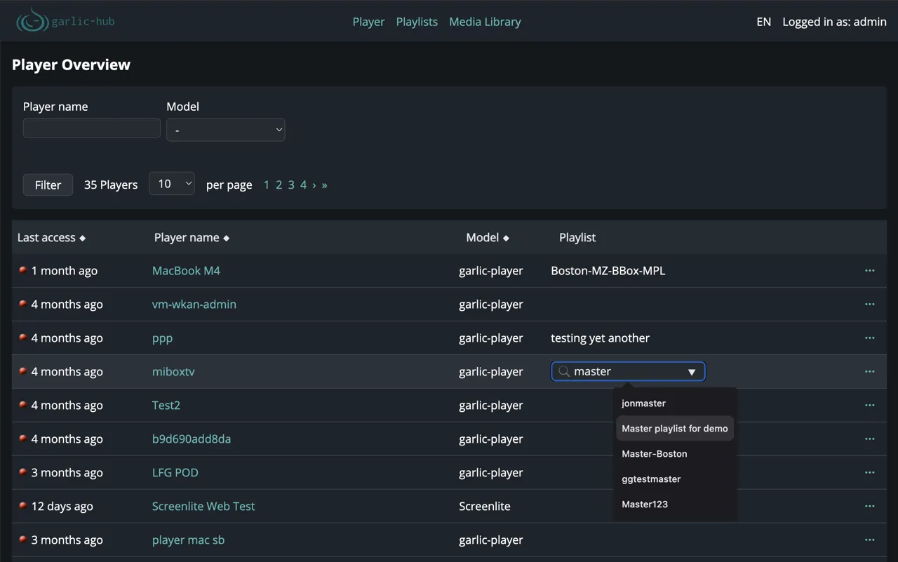 Playlist search and assign dialog