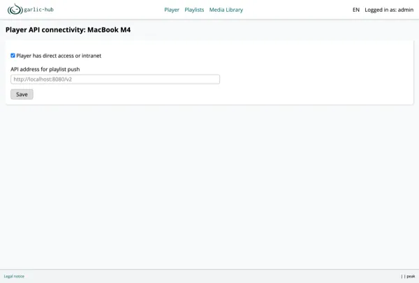 Player API connectivity settings