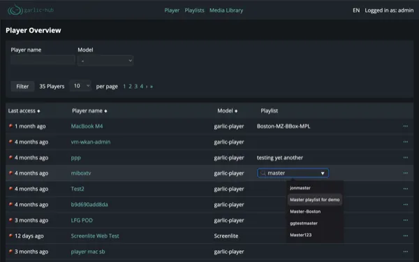 Playlist search and assign dialog