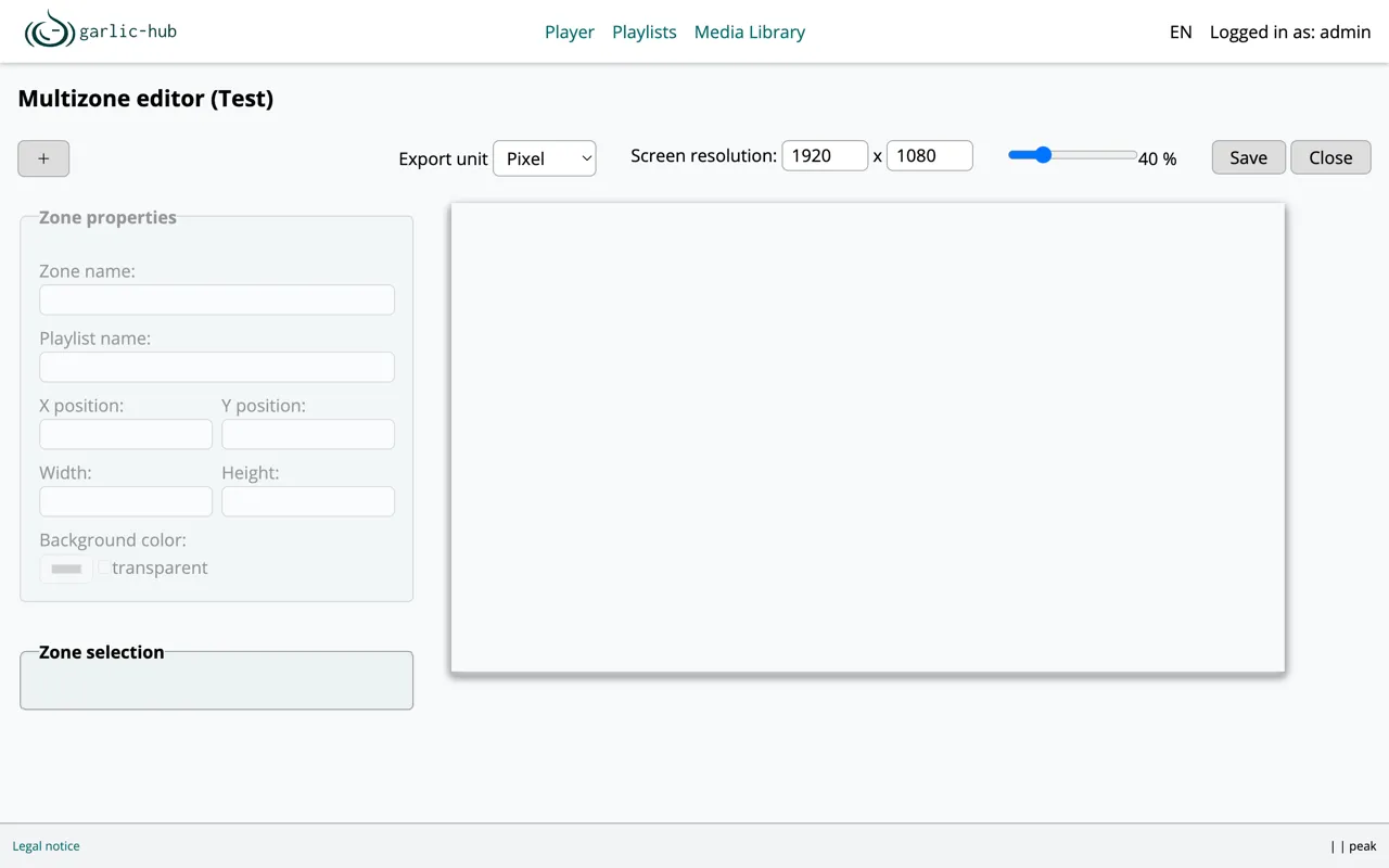 Empty multizone editor with no zones yet