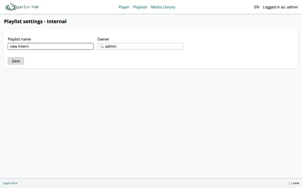 Internal playlist settings with name and owner