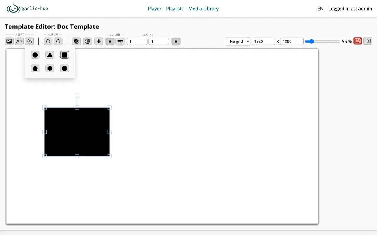Shape picker with circle, triangle, rectangle, and polygons