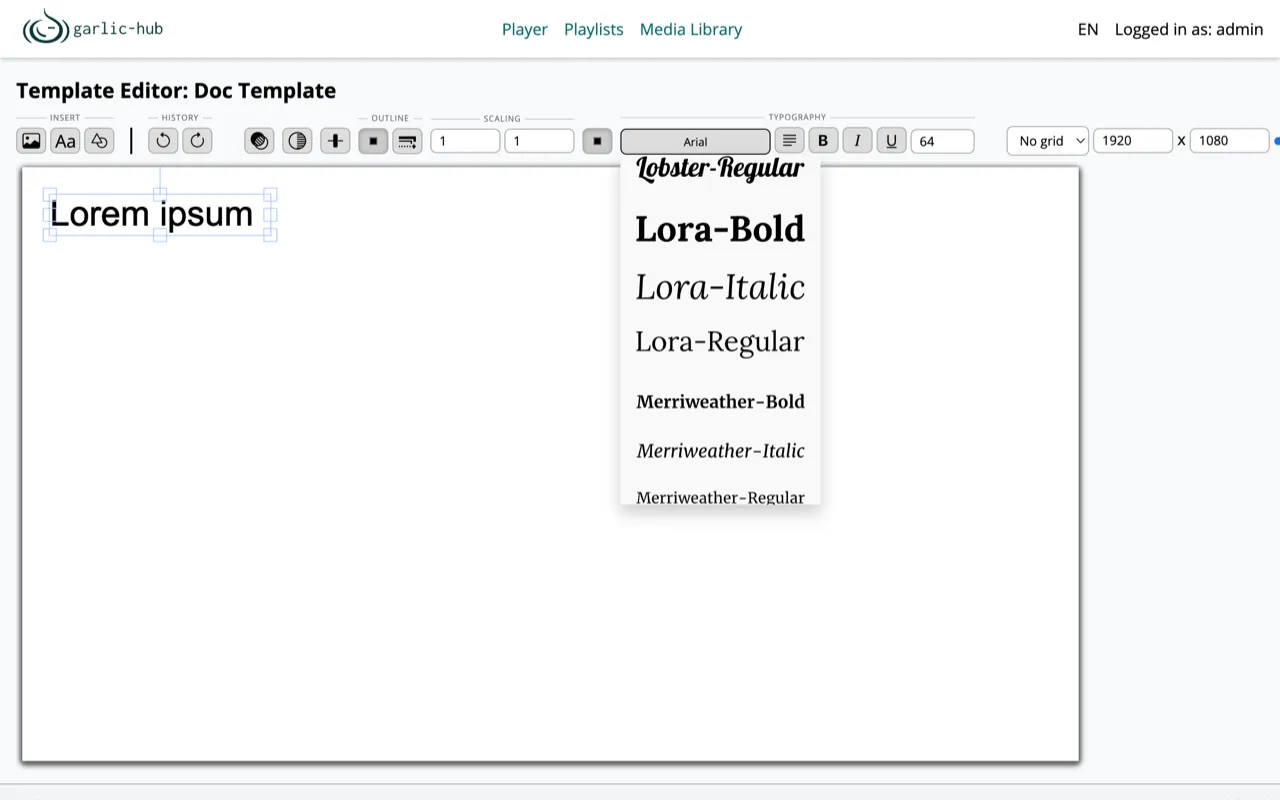 Font dropdown with several fonts in their own typeface