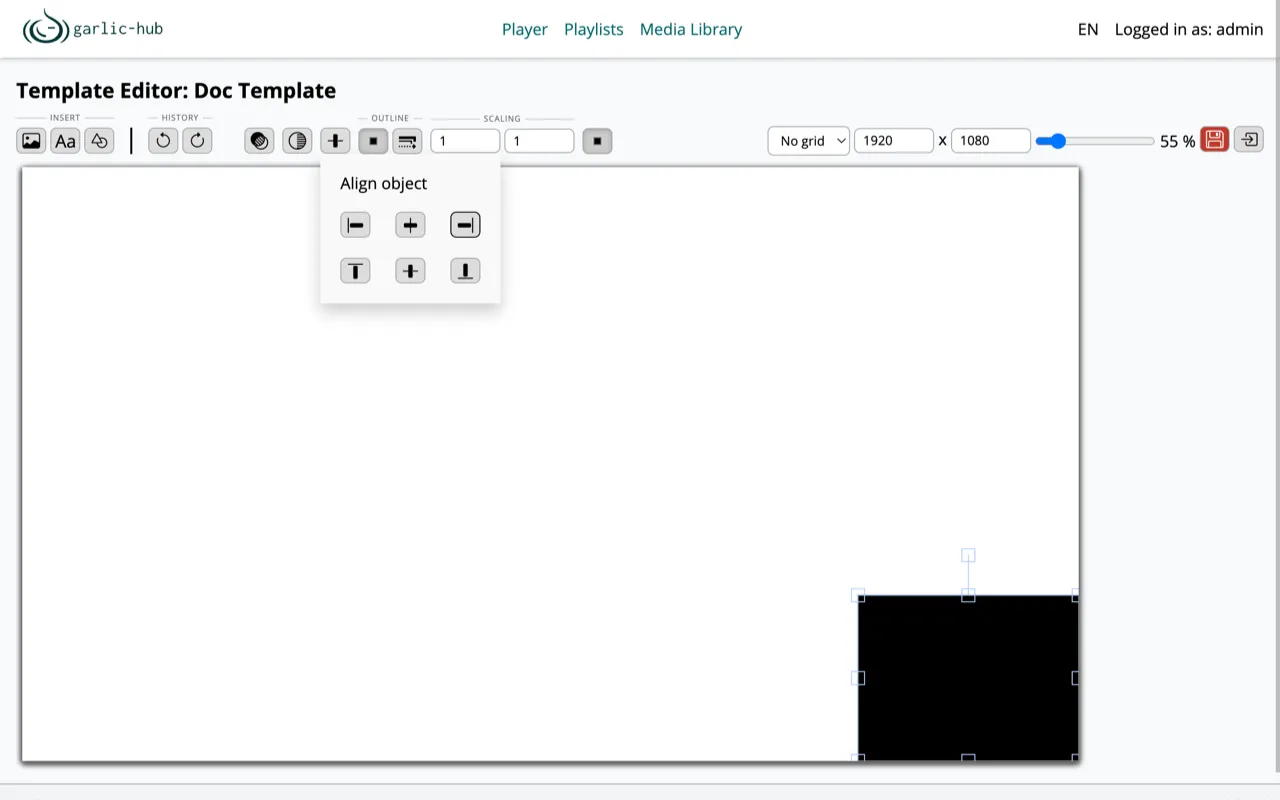 Align object popup with six alignment buttons
