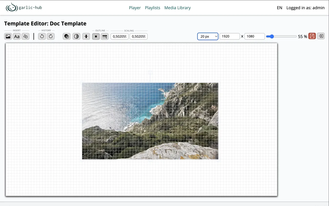 Canvas with a 20 px grid overlay