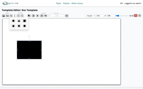 Shape picker with circle, triangle, rectangle, and polygons