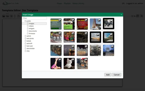 Insert image dialog with directory tree and image thumbnails
