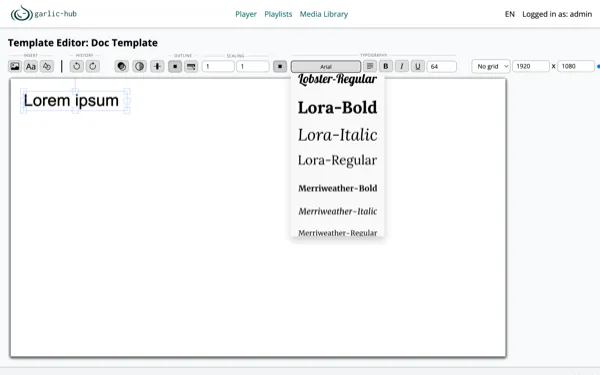 Font dropdown with several fonts in their own typeface