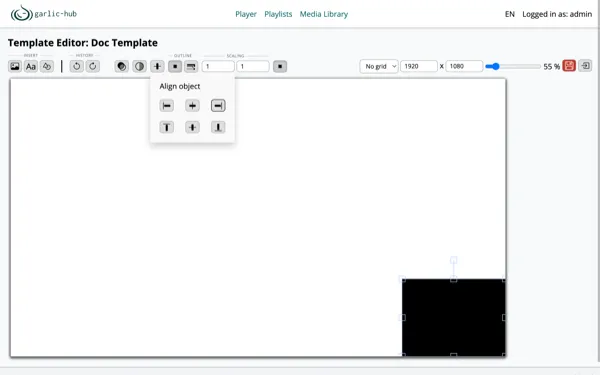 Align object popup with six alignment buttons