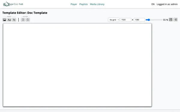 Empty template composer with toolbar and blank canvas