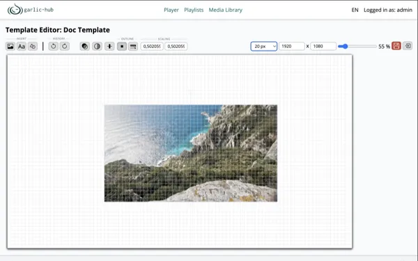 Canvas with a 20 px grid overlay