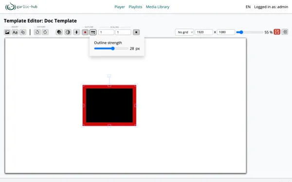 Rectangle with a red outline and the outline strength slider