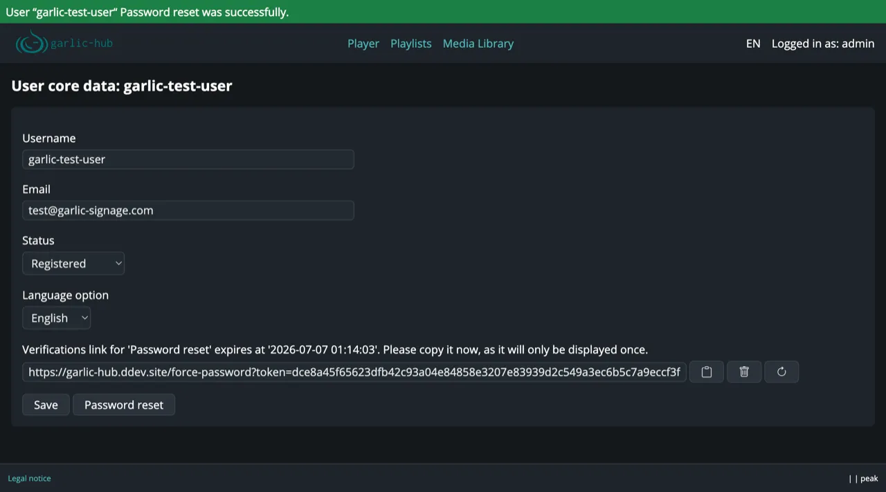 Edit form after a successful password reset with the new verification link