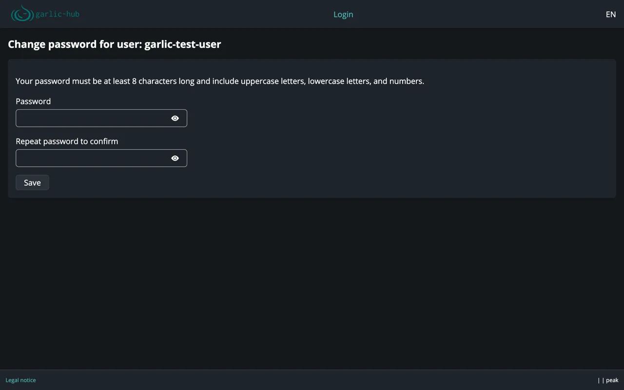 Password page where the user sets a new password after clicking the verification link