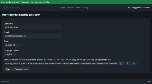 Edit form after a successful password reset with the new verification link