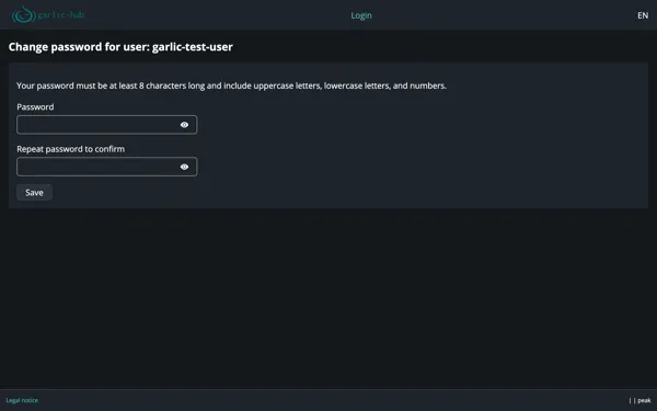 Password page where the user sets a new password after clicking the verification link