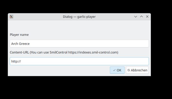 Garlic Player configuration screen