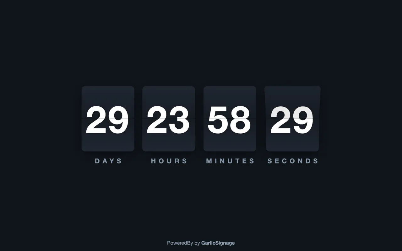 Countdown widget showing days, hours, minutes and seconds in a flip-clock layout