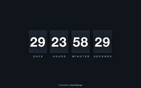 Countdown widget showing days, hours, minutes and seconds in a flip-clock layout