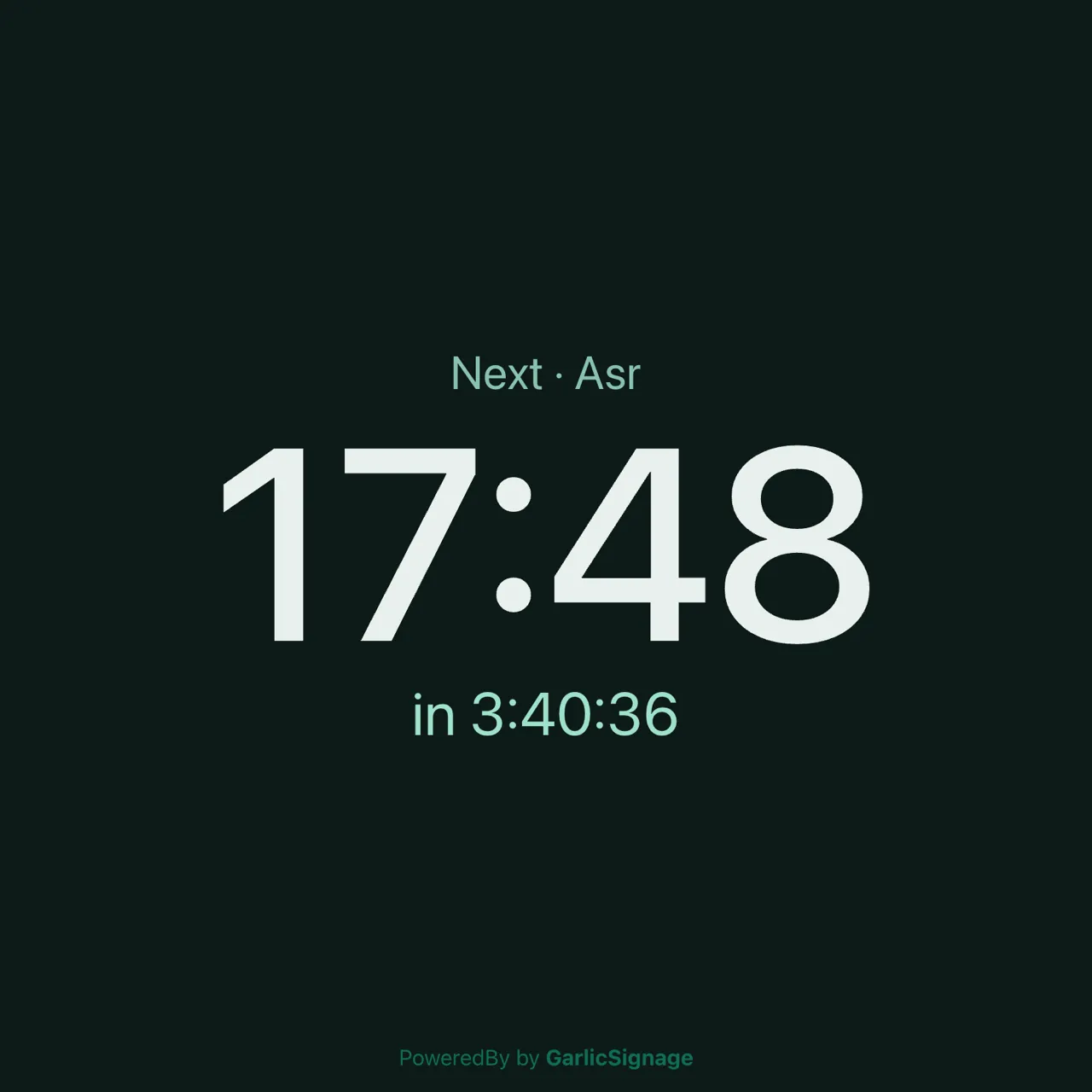 Prayer Times widget in square mode showing only the next prayer, Asr, with a live countdown