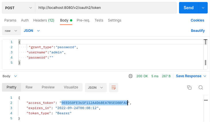 Postman screenshot for get token